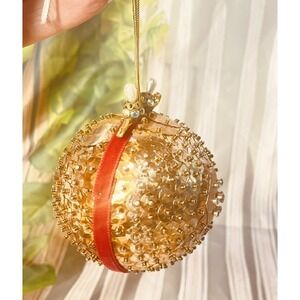 Mid-Century Sequined Beaded Jeweled Ornament SANTA CHRISTMAS